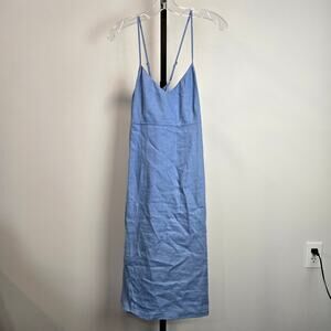 Vintage Old Navy Linen Dress Y2K Light Blue Criss Cross Minimalist Size 12 NWT